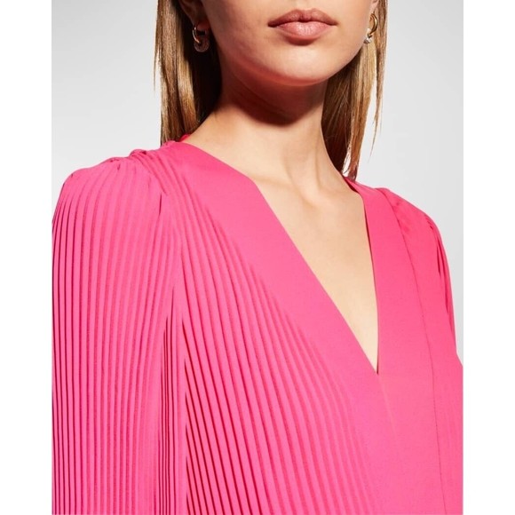 Milly Liv Pleated Belted Long Sleeve Dress In Milly Mink Size 0 $395.00 Barbie - Picture 6 of 16